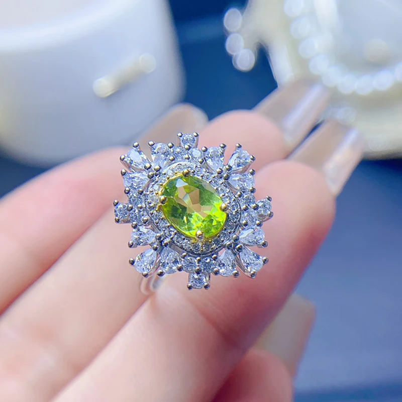 

Natural olivine ring simple and exquisite women's new 925 sterling silver new store promotion Wedding Engagement Christmas Gifts