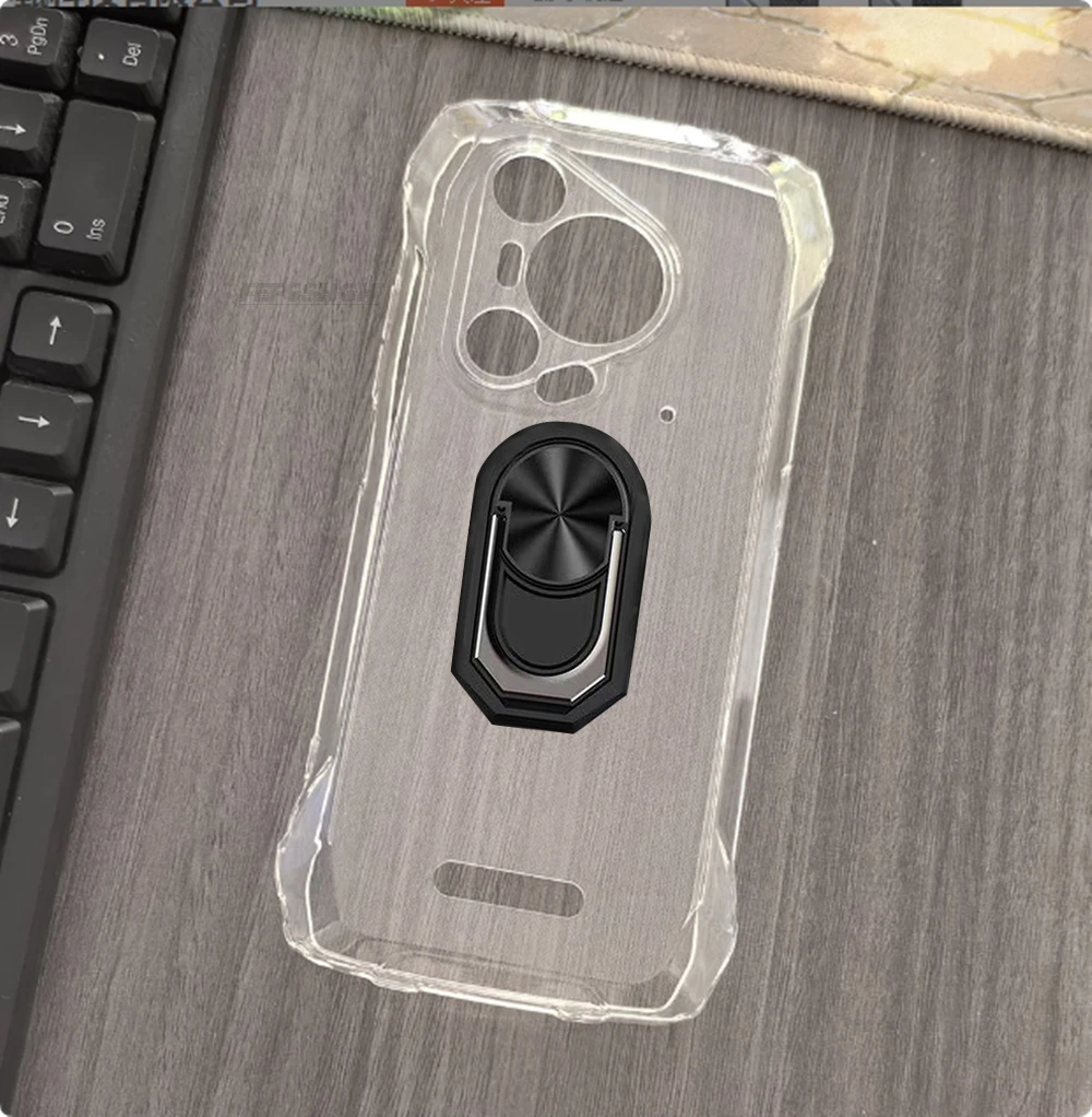 Elegant Blackview BL7000 Soft TPU Silicone Phone Case with Back Finger Ring & Bracket Holder, 6.78