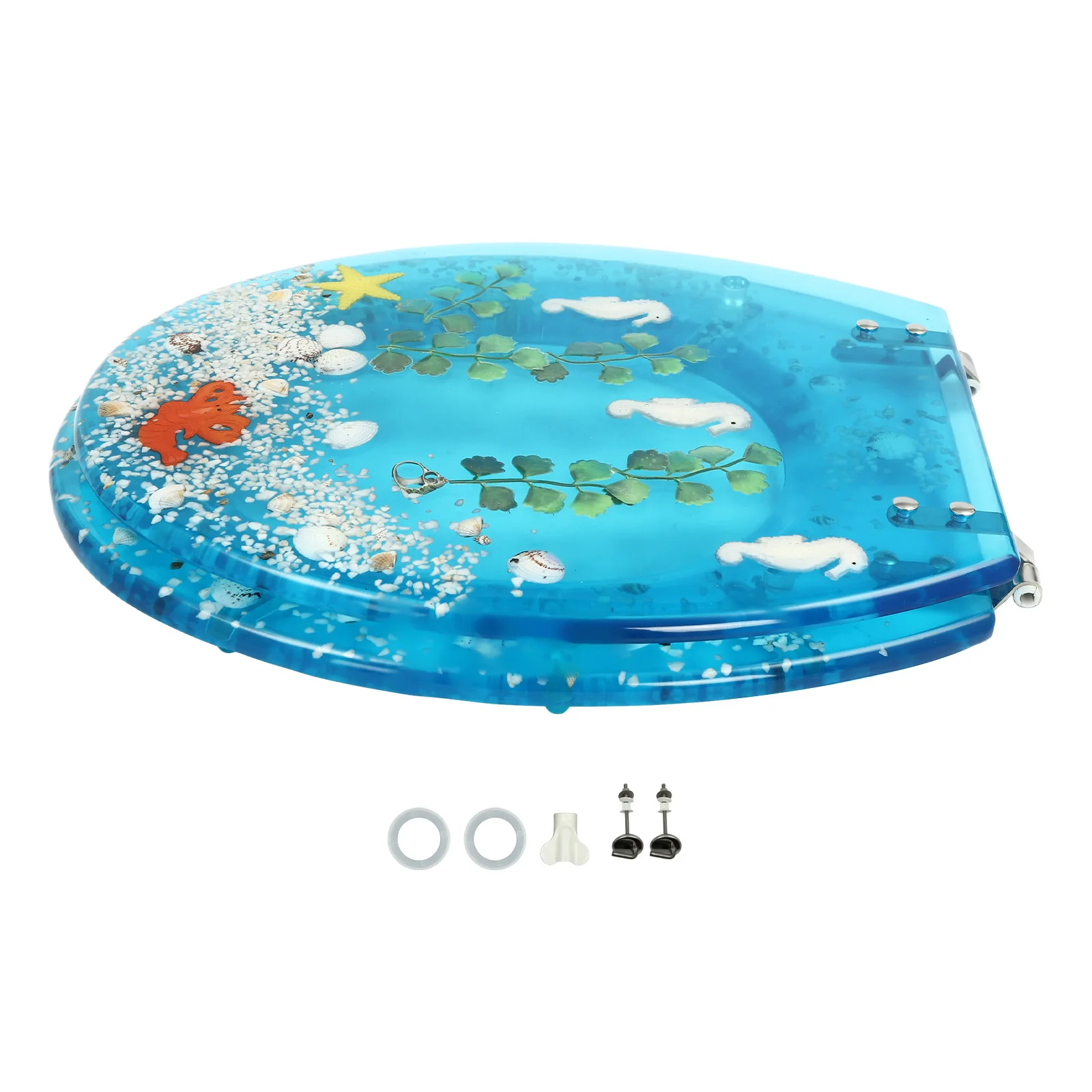 Resin U/V type Toilet Seat,Aquarium Seat Blue Sea Fish Shells Shape Toilet Seat