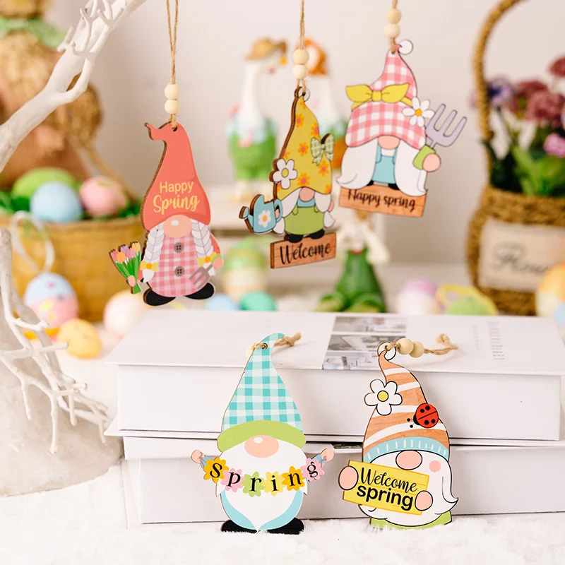 

5pcs Easter Faceless Doll Wooden Hanging Ornament Bunny Gnome Gift Pendants Happy Easter Party Home Decor Kids Gift Wood Crafts