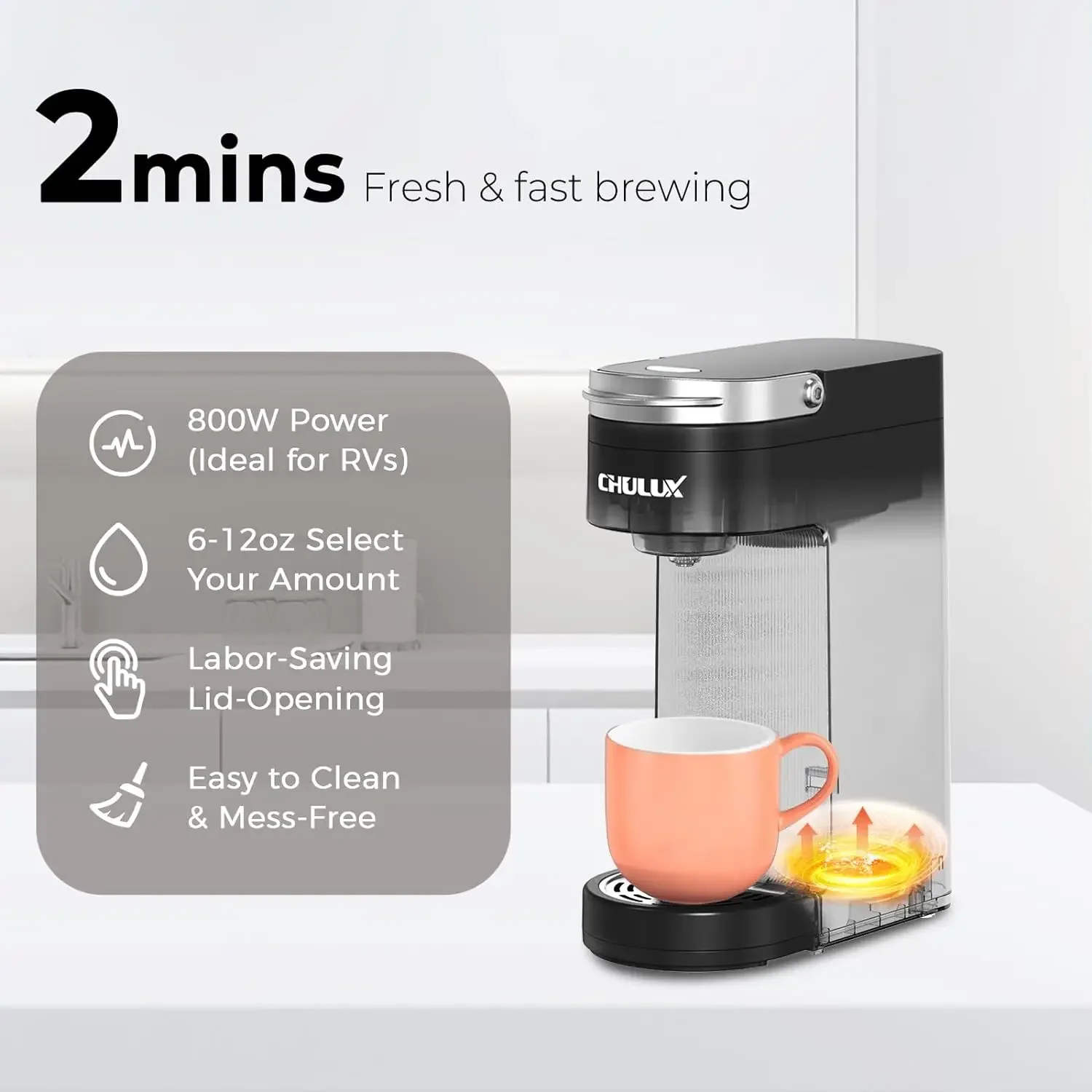 NEW Slim Single Serve Coffee Maker for K Cup Pods & Ground Coffee, One Cup Coffee Maker Fits 7.3" Travel Mugs 2
