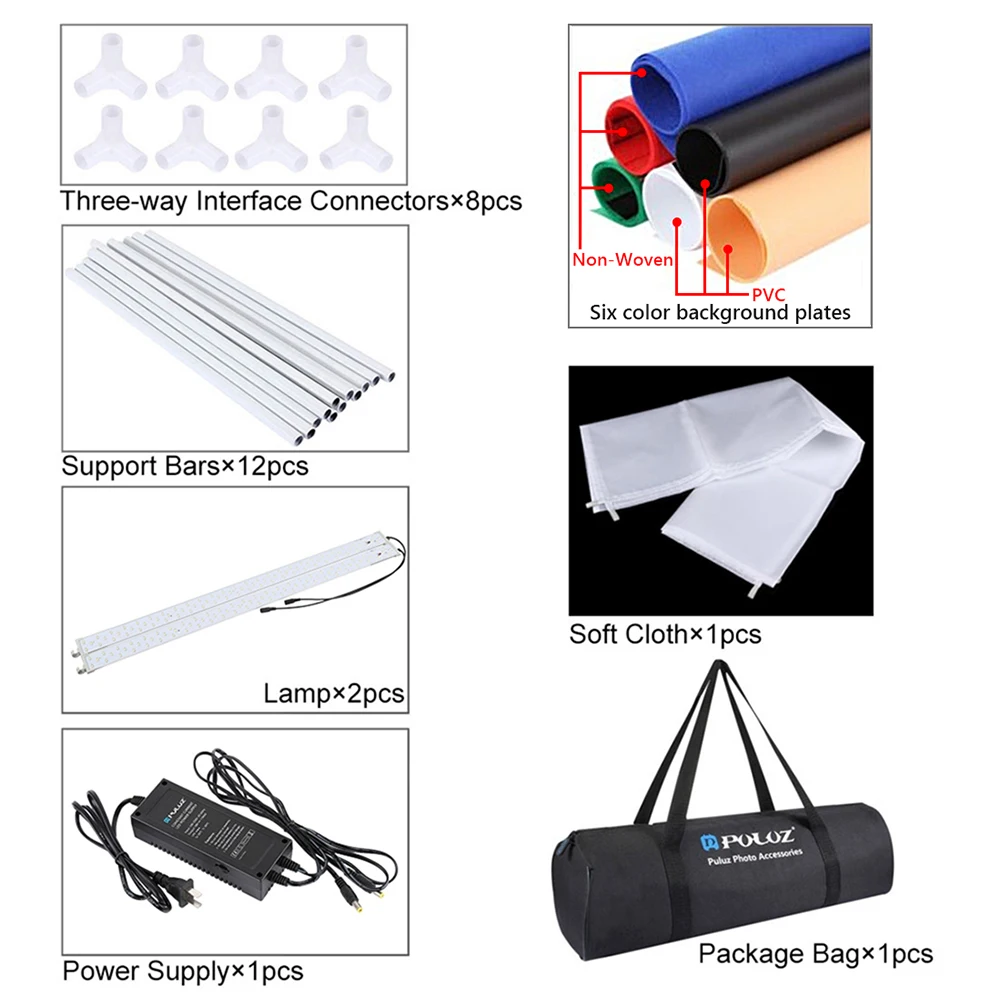 PULUZ 40 60 80cm Large Size Photo Studio Light Box Kits Portable Photography Ring Shooting Tent Box Background 2 LED With tripod
