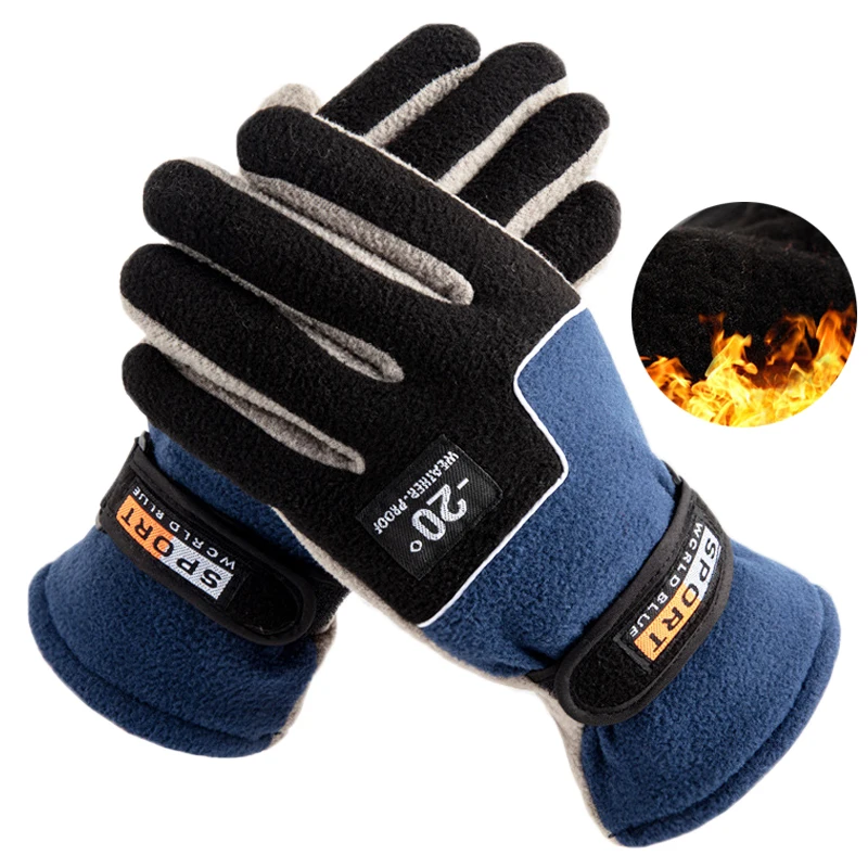 Men Winter Warm Fleece Gloves Motorcycle Thermal Thick Mittens Sports Cycling Cold Windproof Glove Male Mitten Black Blue Gloves