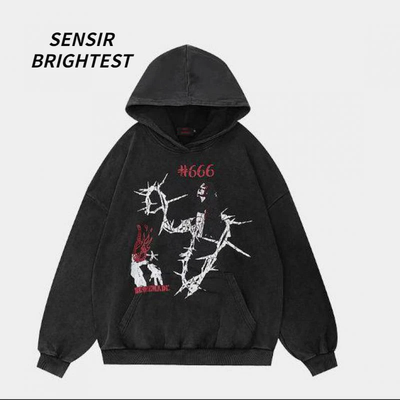 

American High Street Devil Letter Embroidered Printed Hoodie In Spring And Autumn