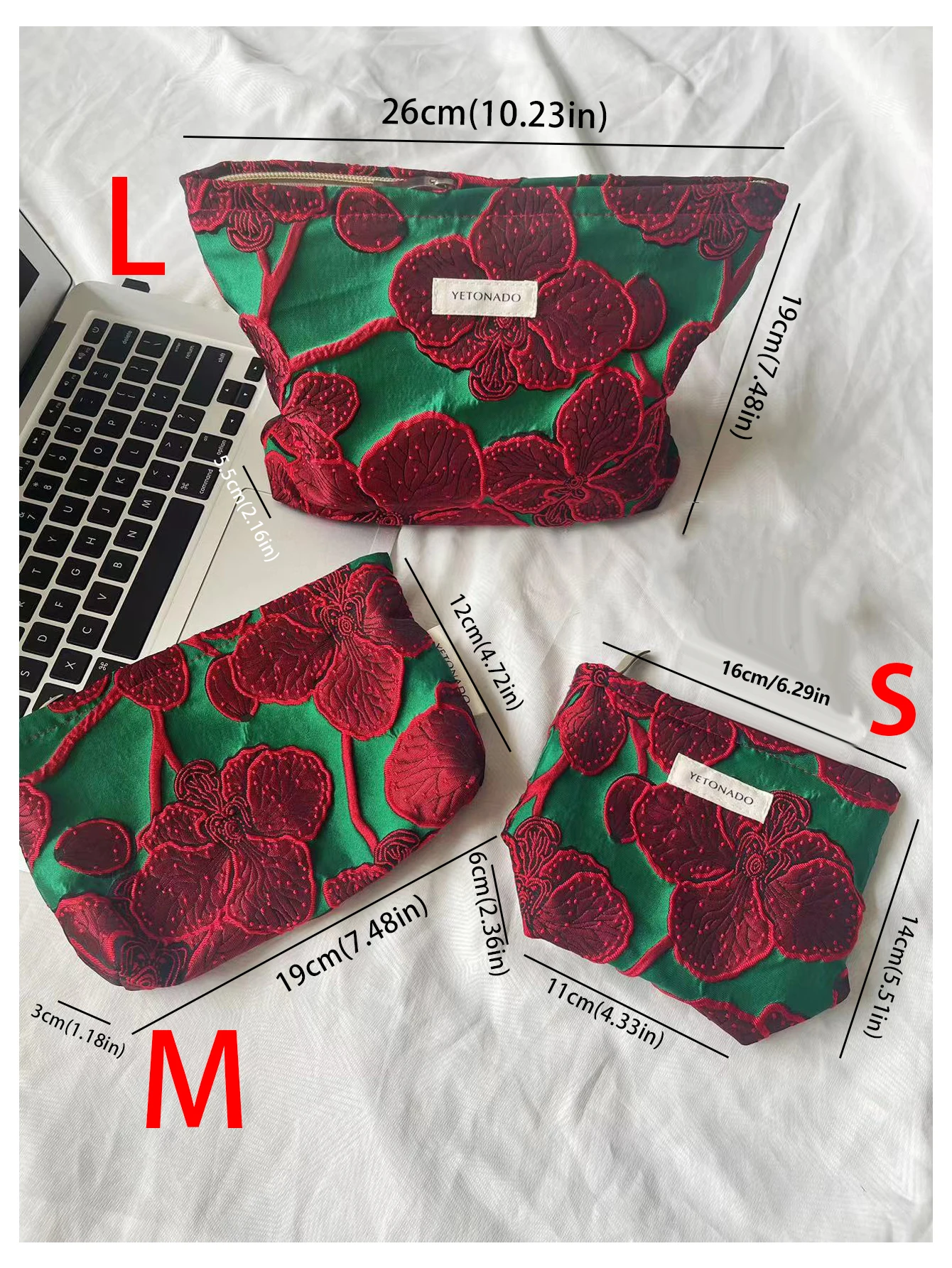 1 Stück/Set rote, weiße und rosa Blumen-Make-up-Tasche, Reise-Aufbewahrungs-Make-up-Tasche, tragbares Kulturbeutel-Set mit Reißverschluss – Detail 16