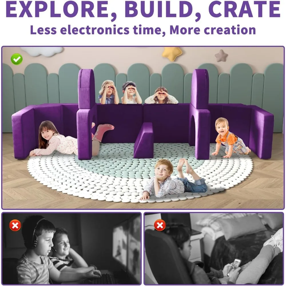 Kids Couch 12PCS,Modular Kids Play Couch for Playroom Bedroom,12 in 1 Multifunctional Kids Sofa for Playing,Creativing,Sleeping 5