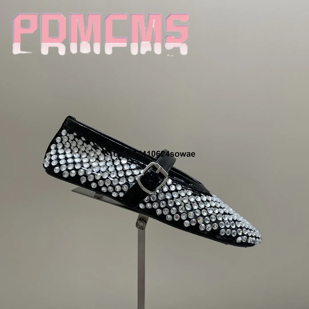 

PDMCMS балетные танцевальные туфли, женские кожаные туфли с круглым носком и низким верхом, мягкие Роскошные брендовые туфли на плоской подошве, модельные дизайнерские женские туфли со стразами