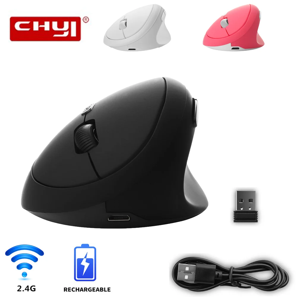 Chyi Rato Vertical Ergonômico 2.4g sem Fio Usb Recarregável 1600dpi Gamer Ratos 6d Mini Rato do Jogo para Computador Portátil pc