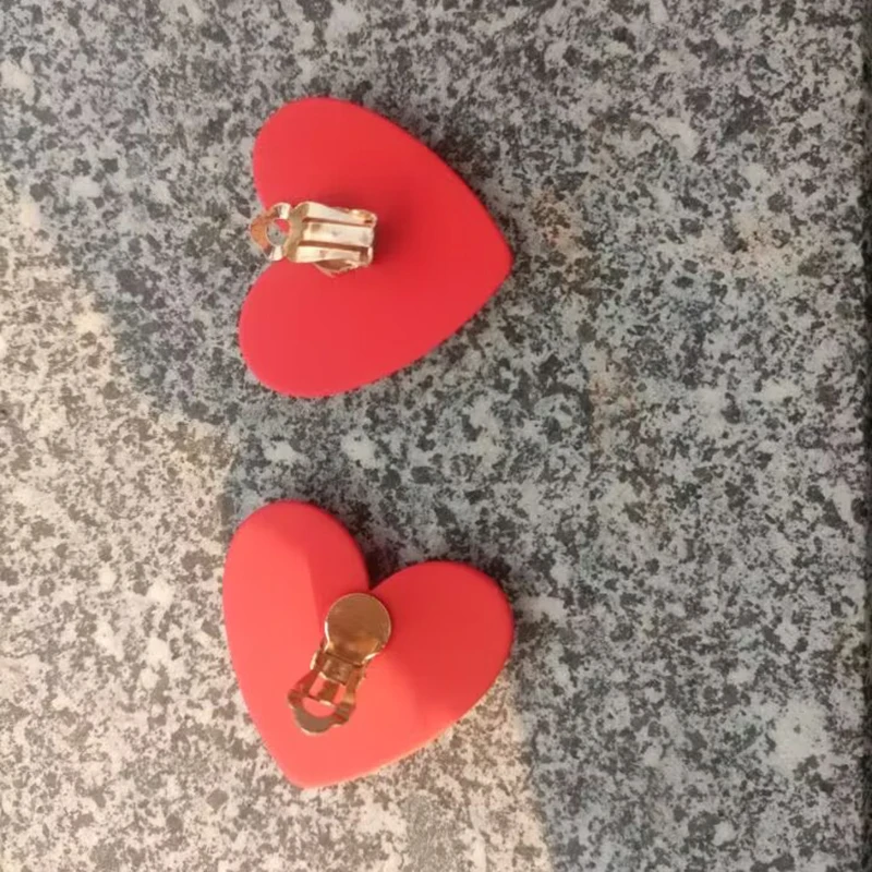 하트 레드 옐로우 클립 귀걸이, 러브 스테이트먼트 웨딩 기하학 하트 보헤미안 빈티지 아크릴 트렌드 파티 주얼리 선물