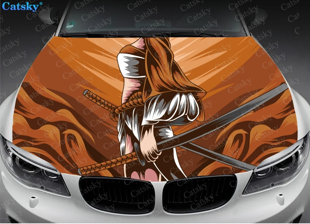 

Samurai, Japanese samurai,Samurai, Japanese samurai,Car hood wrap lion decal, bonnet vinyl sticker, full color graphic decalar