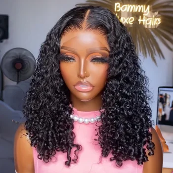Short Bob Cut Black Color Water Wave 13X4 HD Lace Front Wigs Synthetic Wig Preplucked With Baby Hair Bleached Knots Glueless Wig