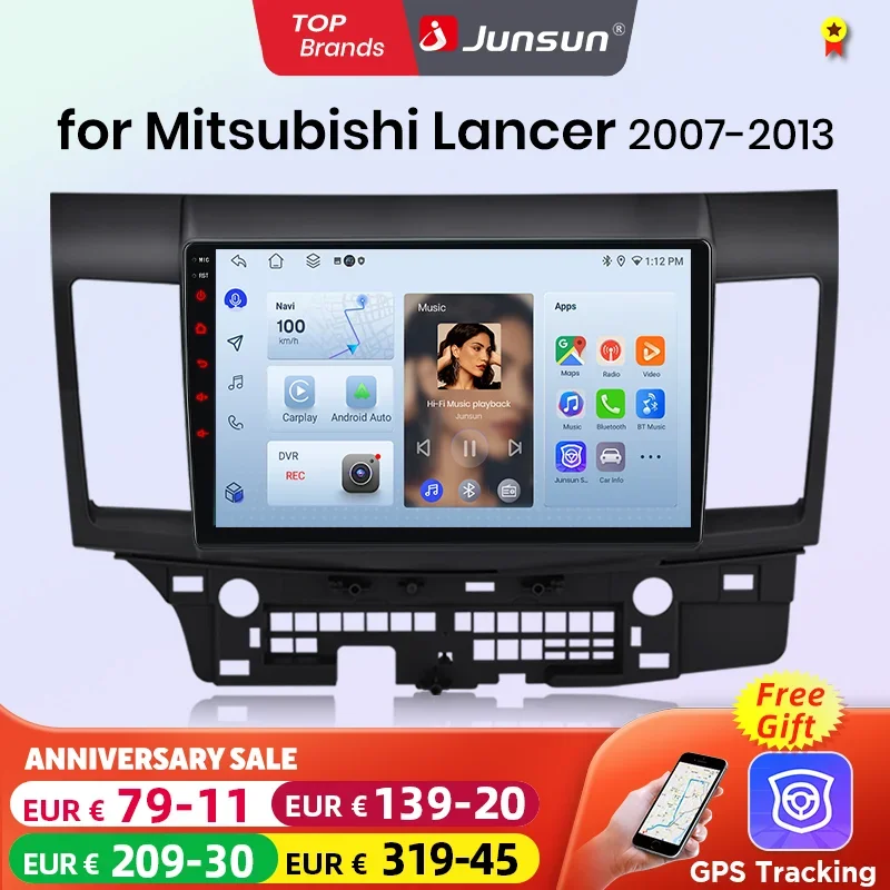 Junsun AI CarPlay 4G Android 14 Radio de coche para Mitsubishi Lancer 2008 2009 2010-2012 reproductor Multimedia WiFi GPS Navi pantalla táctil 1