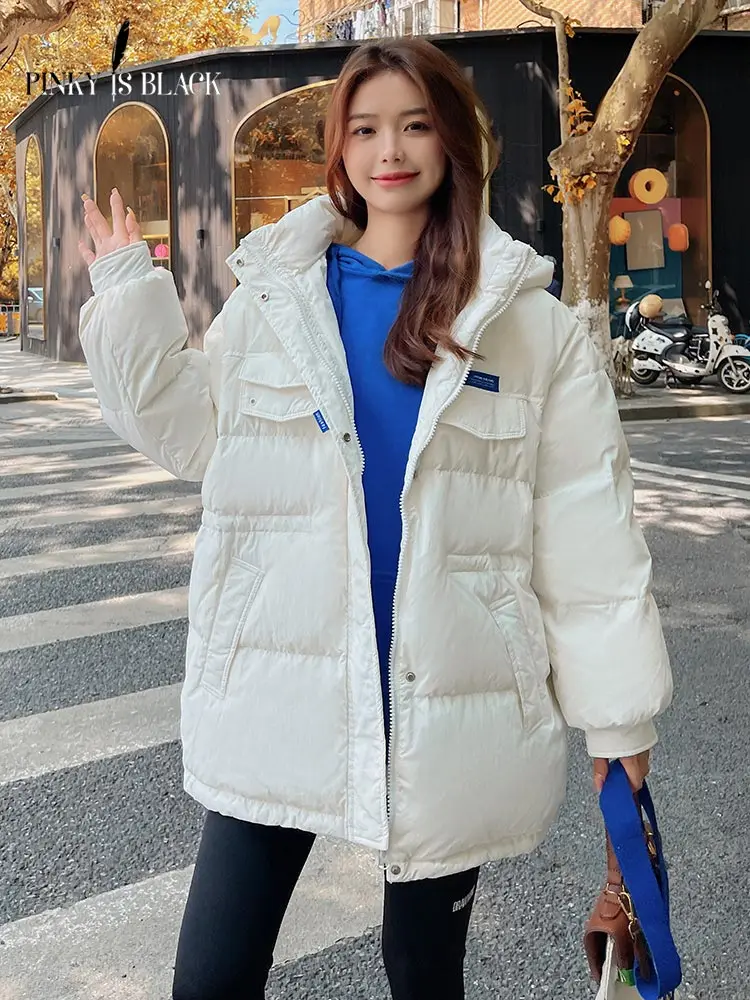 PinkyIsBlack 2022 New Winter Down Cotton Jackets Women's Clothes Short Parkas Slim Hooded Warm Winter Coats Female Blue Overcoat