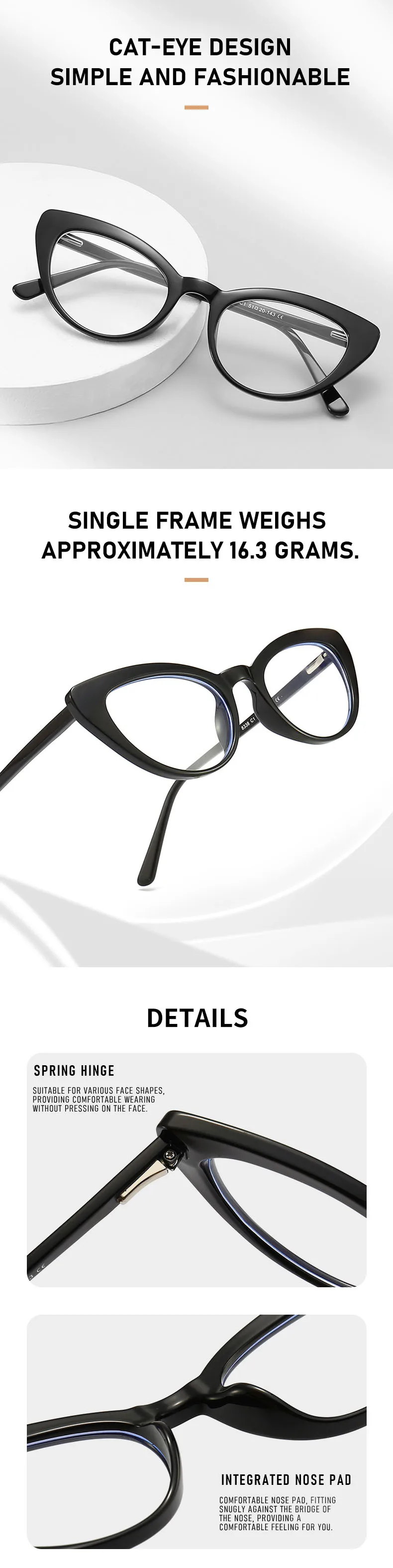 Computer Glasses Women | Anti Glare Cat Eye Reading Glasses With Clear Lenses & Plastic Frame