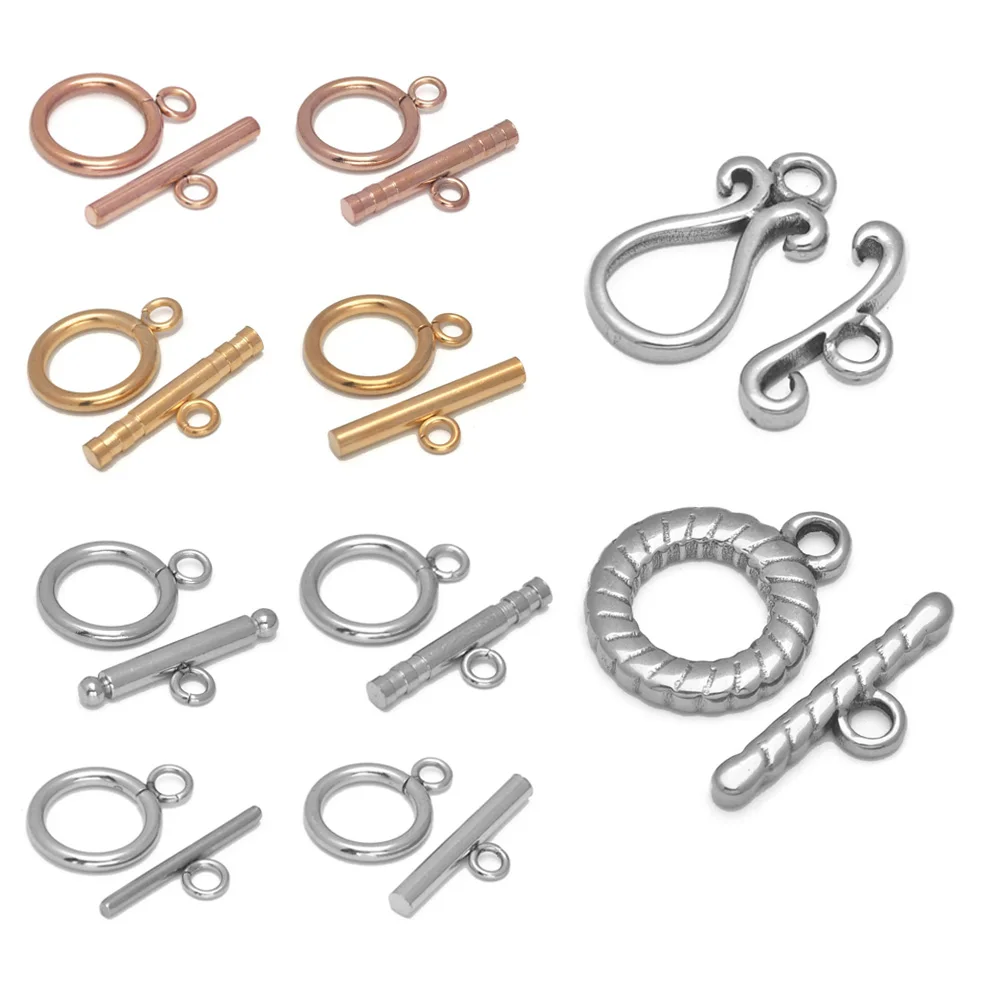 3 6Sets Gold Stainless Steel Fastener Bracelet OT Toggle Clasp Buckle