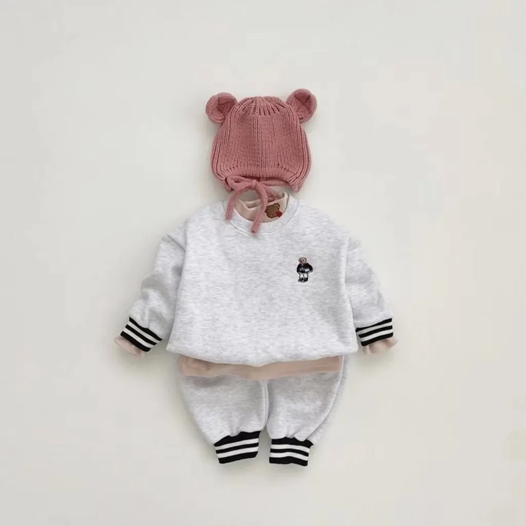 Description Picture 6 of item2025 Winter New Baby Casual Clothes Set Children Fleece Sweatshirt + Pants 2pcs Suit Toddler Outfits Infant Boy Warm Sportswear