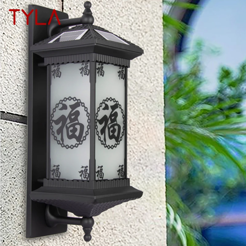 

TYLA Solar Wall Lamps Modern Chinese Outdoor Black Sconce Light LED Waterproof IP65 for Home Villa Porch Courtyard