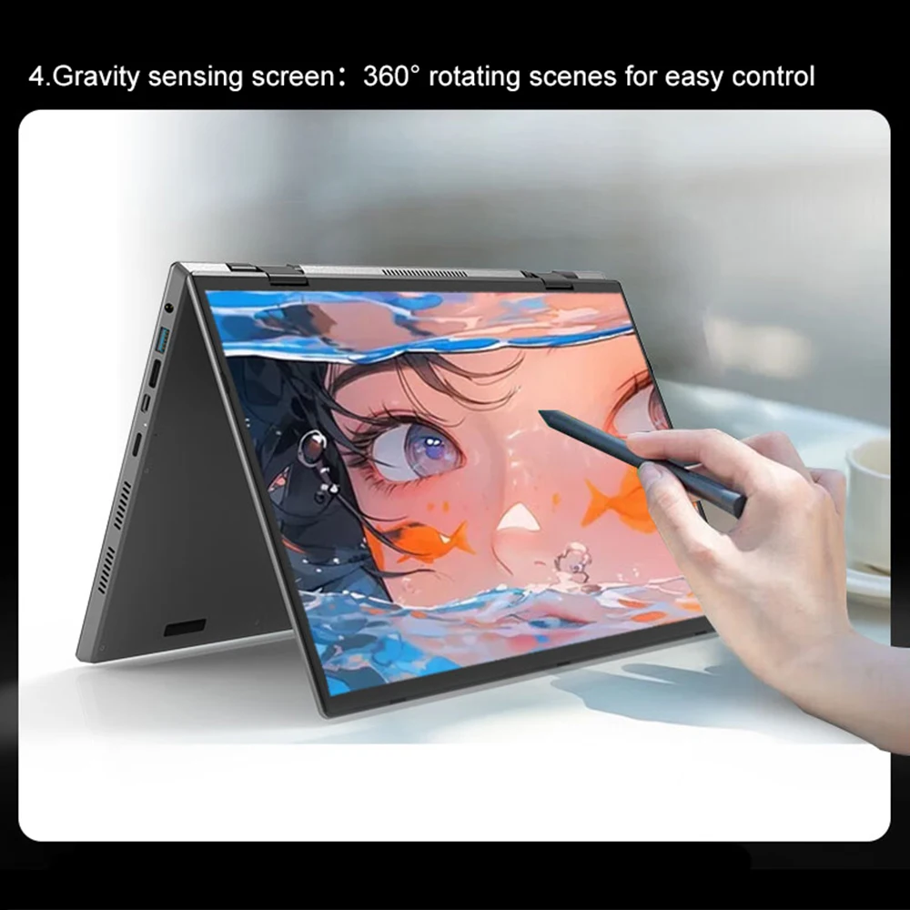 CRELANDER Mini Laptops 14 Inch 2240*1440 Double Touch Screen Intel Processor Foldable Tablet PC Windows11 Dual Screen Laptop 4