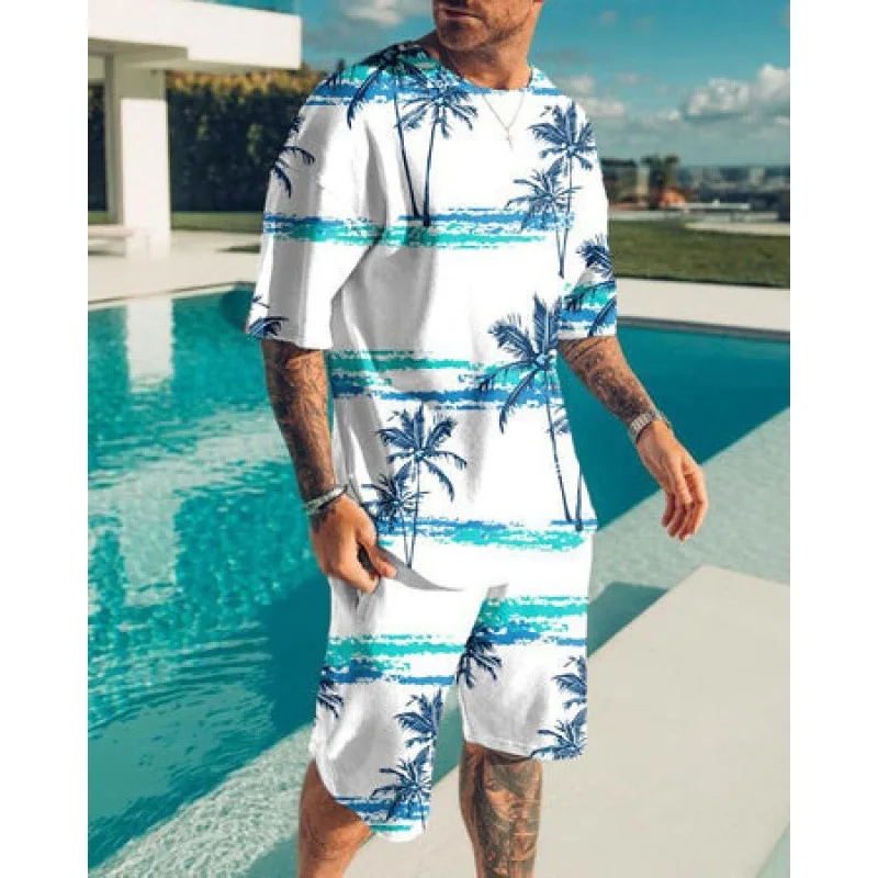 thumbnail image 1 of Traje casual de moda hawaiana para hombre, bandera del Día de la Independencia con fuegos artificiales geométricos creativos, estampado digital 3D, pantalones de playa para niños, 1 of 5