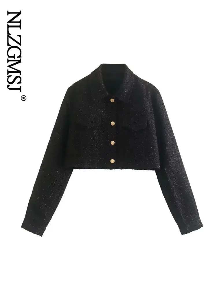 

TRAF Elegant Tweed Jackets for Women Single-breasted Matching Thicken Short Coats