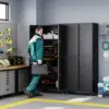 Metal Garage Storage Cabinet with Wheels,Steel Tool Rolling Cabinets with Lock Door and Adjustable Shelves fro Home 2