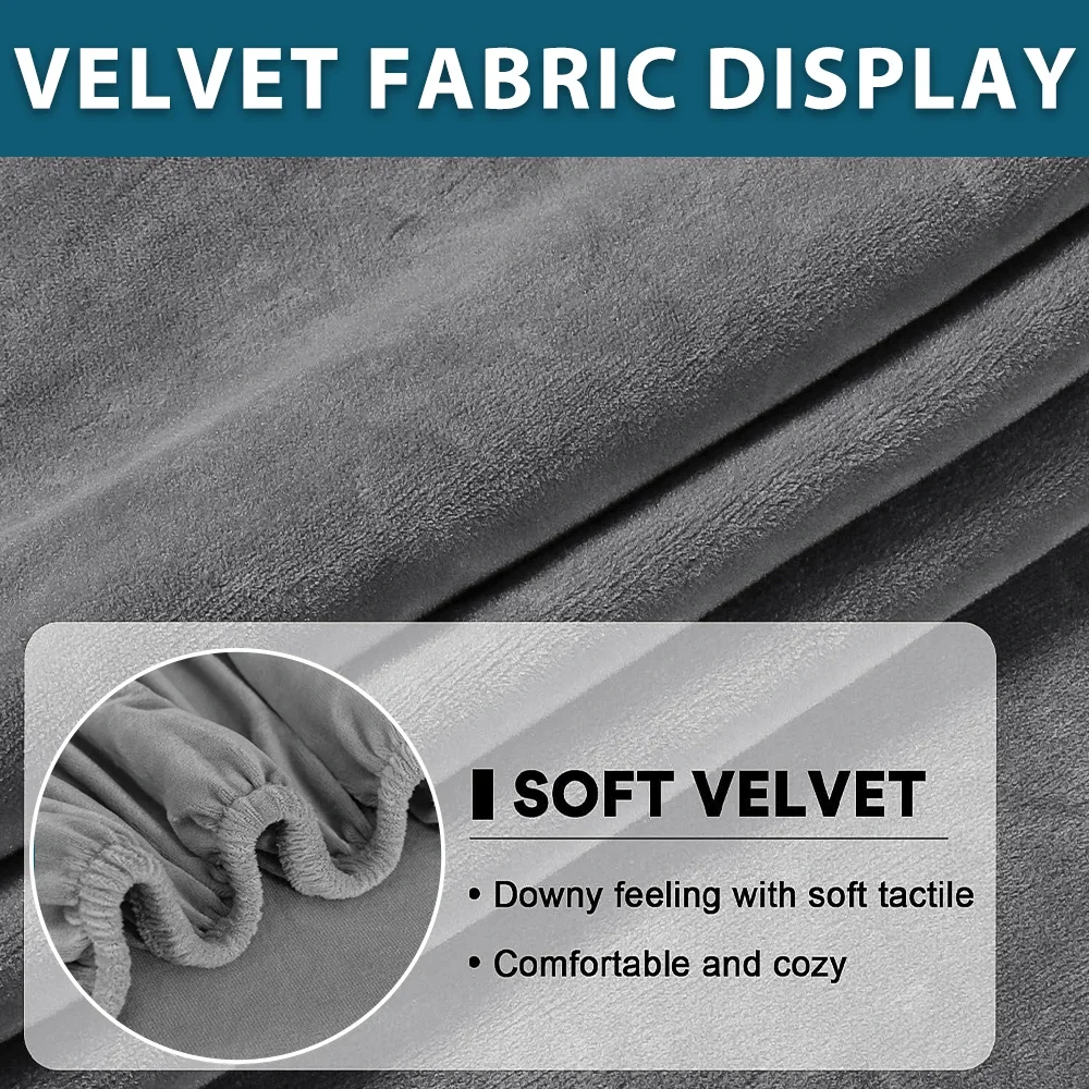 Soft Velvet Sofa Covers Elastic Couch Slipcovers Luxury Plain Living Room Chaise Lounge Case Pet-Friendly Removable Warm 4