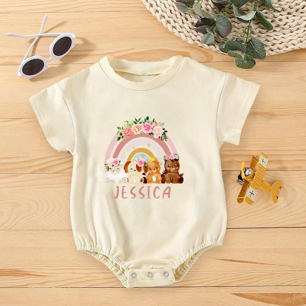Personalised Rainbow with Name Bubble Romper Infant Jungle Birthday Party Clothes Baby Oversized Bodysuit Cute Wild One Jumpsuit Best Sellers In Babies & Kids