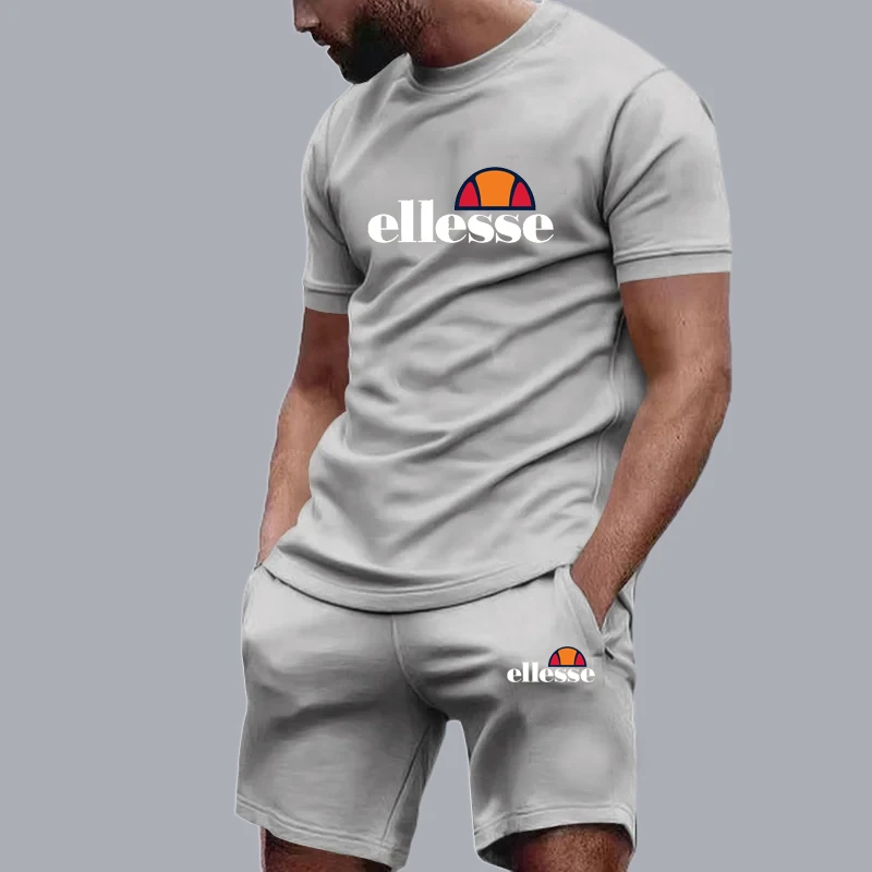 2024 Summer Men Sportswear Fitness Set Letter Printed T-shirt Casual Running Training Casual Fitness Suit Two Piece Set