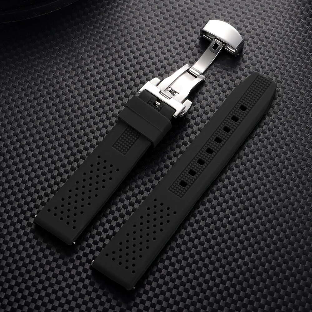 Premium Waterproof Silicone Watch Band with Butterfly Buckle - Soft Rubber Strap Replacement