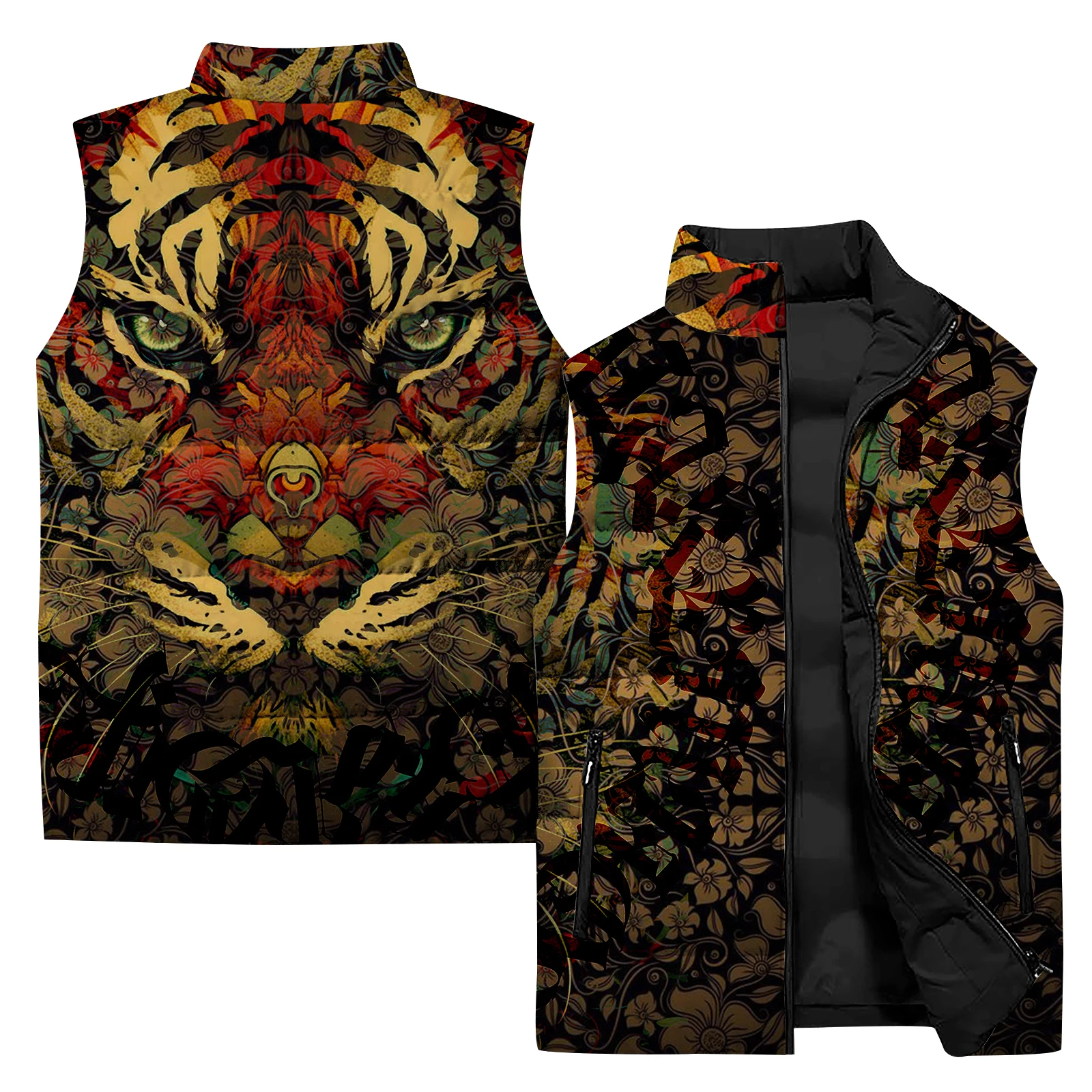 Chaqueta deportiva de invierno para hombre, nueva chaqueta sin mangas con estampado de tigre, chaleco deportivo para hombre, ropa informal de moda para hombre