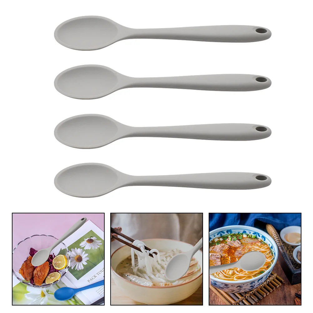 

4pcs Multipurpose Silicone Spoons Non-stick Soup Spoons Kitchen Stirring Spoons
