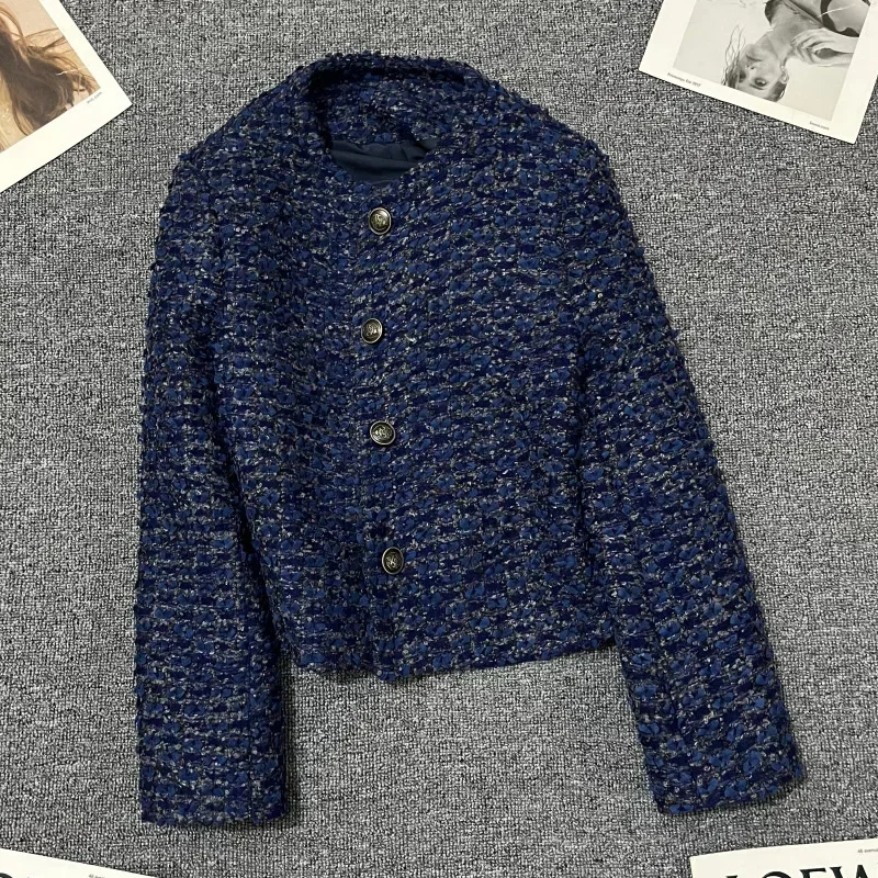 Fatos de escritório femininos de tweed formais, casaco de menina, casaco elegante, vestido de baile, azul marinho, moda senhora, 1 pc