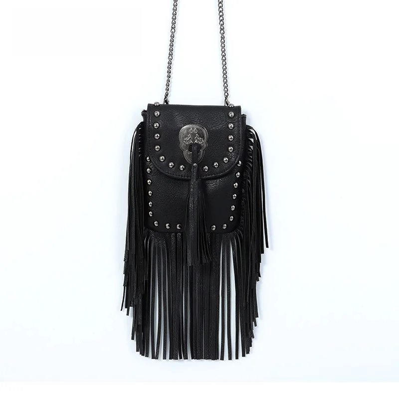 New women's crossbody bag trend fashion soft leather rivet tassel bag chain strap single shoulder small bag women's bag_voghion.com