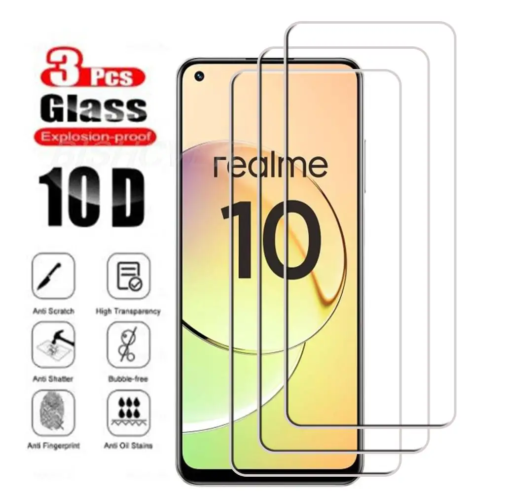 

3 шт. 9H 2.5D для Realme 10 4G закаленное стекло, Защитная пленка для Realme10 RMX3630 6,4 дюймов, Защитная пленка для экрана смартфона