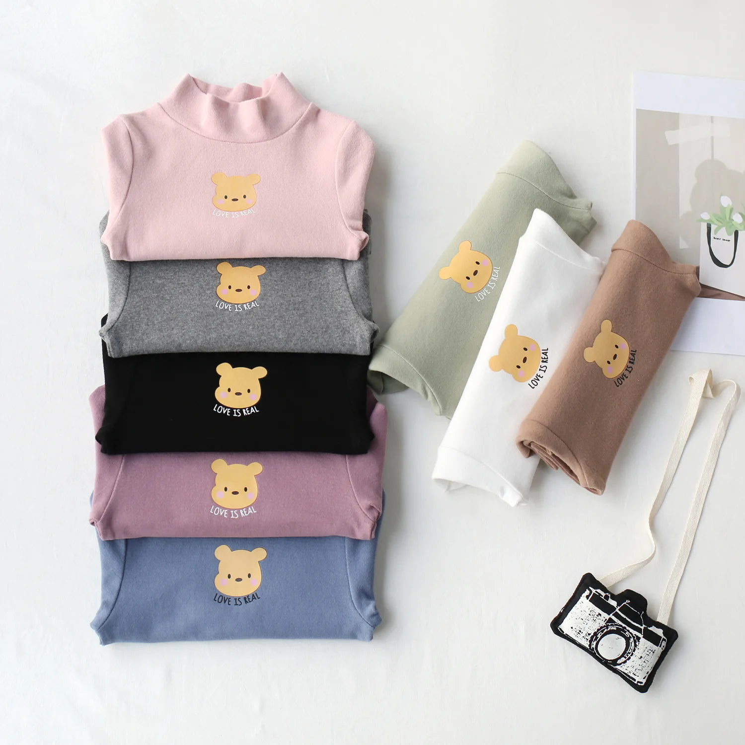 

2022 Autumn Baby Girls Bear Printed T-Shirt Korean Style Pullover Long Sleeve Tshirt Crew Neck Toddlers Kids Boys Pullovers Tops