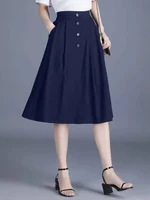 High Waist A-Line Midi Skirt for Middle-Aged Mothers Summer Pleated Loose Elastic Waist Full Skirt Slimming Korean Sle