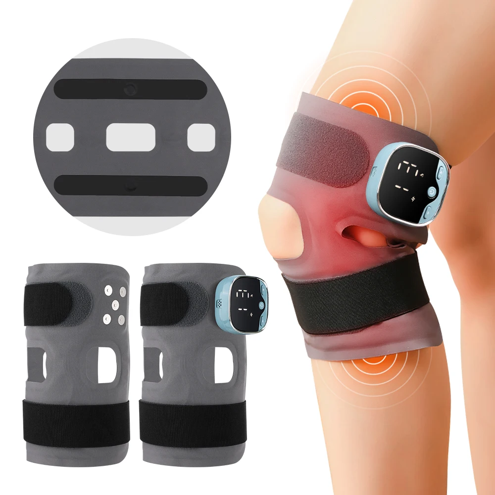 Cordless Electric Knee Massager EMS Microcurrent 3 Heat Levels Knee Heating Pad Muscle Stimulator Hot Compress Knee Brace Guard
