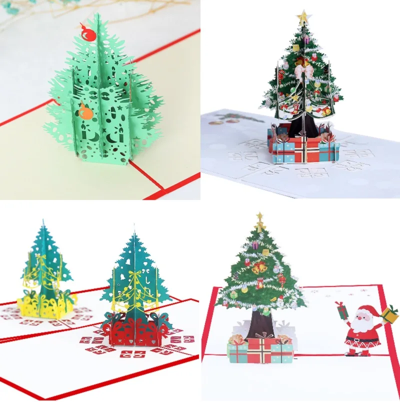 

10pcs Handmade Colour Christmas Tree Snowman 3D Pop UP Greeting Invitation Card Valentine's Thanks Wedding Birthday Party Gift