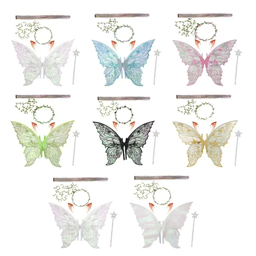 Geschenk für Erwachsene und Mädchen, Feenflügel, glitzernde Organza-Engelsflügel, Feenkostüm-Set für Halloween, Cosplay, Party – Detail 5