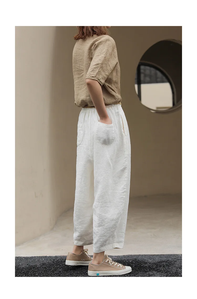 2022 Japan Style Summer Ladies Linen Loose Vintage Trousers Women Drawstring White Harem Pants Girl Oversized Pantalons MT88 crop pants for women