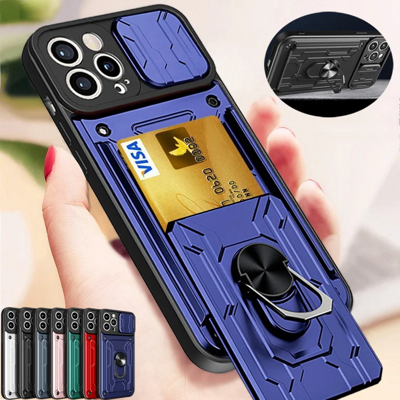 For Funda iPhone 15 Pro Case iPhone 15 Pro Max 15 Plus Cover Slide Camera  Lens Protection Armor Ring Kickstand Phone Back Cover - AliExpress