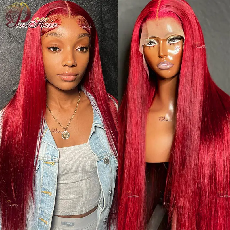 

Straight Lace Front Human Hair Wigs for Women Pre Plucked Hot Red 13X4 Lace Frontal Wig Human Hair Burgundy 99J Lace Front Wig