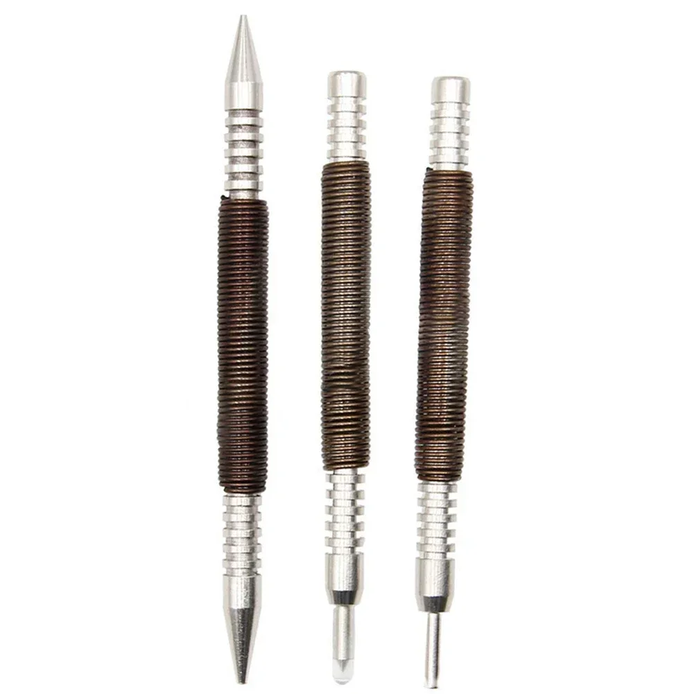 Spring Tool Center Pin Punch Spring Loaded Marking Woodwork 1/8 3/32 Inch Double-headed Nails For Punching Holes 3PCS