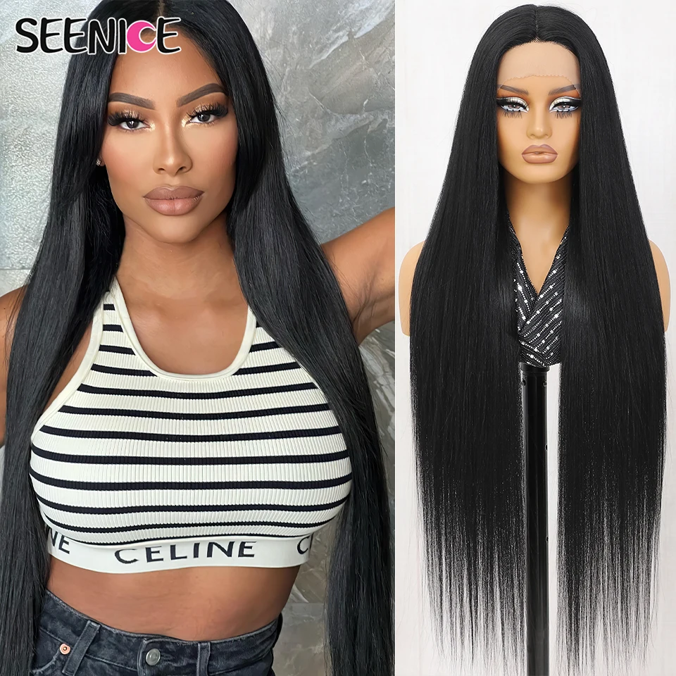 40Inch Straight Lace Front Wig Synthetic T-Part 13x4x1 Long Heat-resistant Fiber Ombre Ginger Copper Frontal