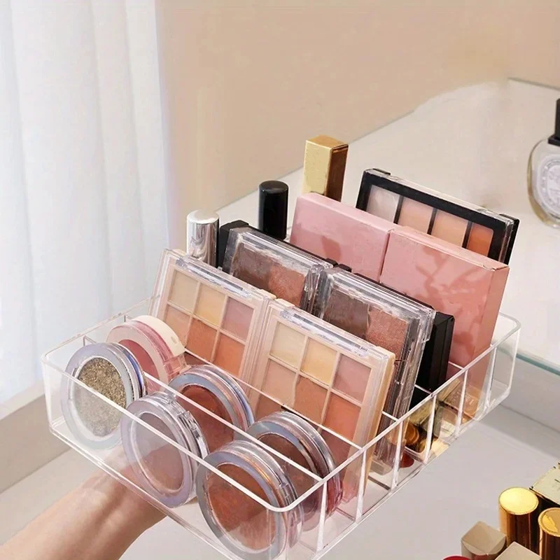 Clear Acrylic Makeup Organizer Tray with 7 Compartments for Lipsticks and Brushes
