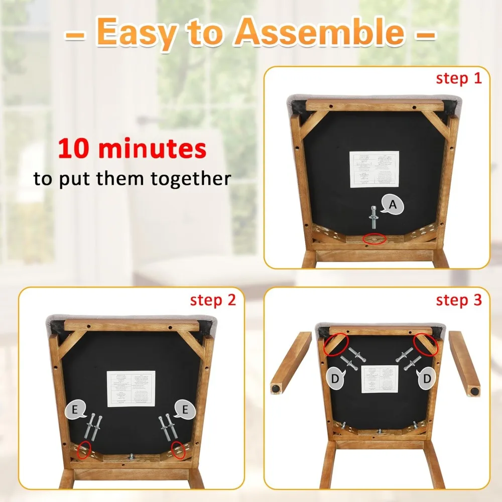 dining chairs set of 2, modern upholstered fabric dining room chairs, armless kitchen chairs with wood legs and padded seat for