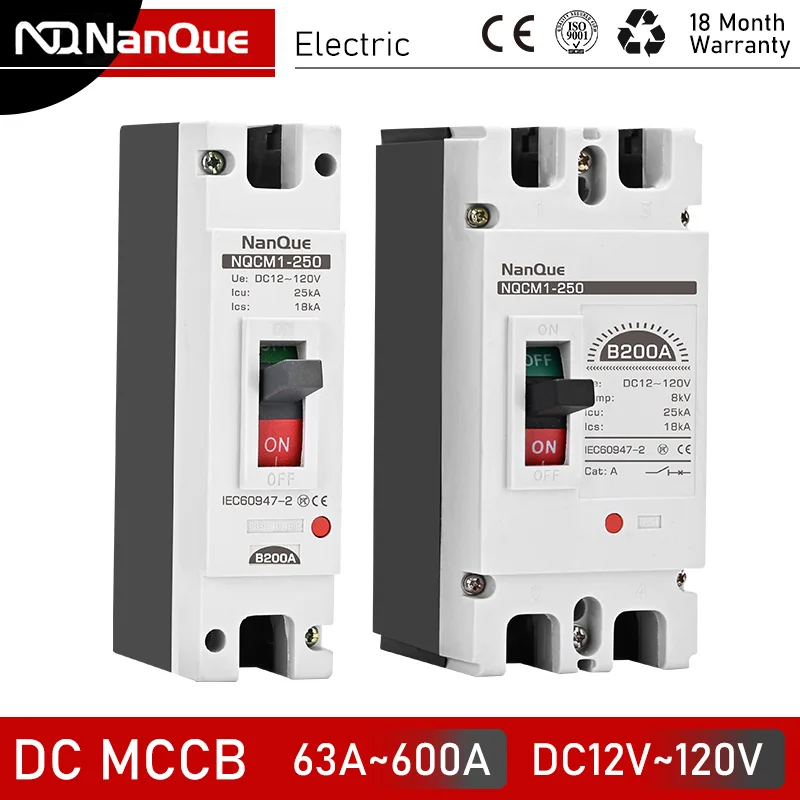 

DC12V 24V 48V 60V 110V Circuit Breaker 100A 200A 300A 400A 600A Battery Protector B-type MCCB PV Car Power Short Ciruit Cut Off