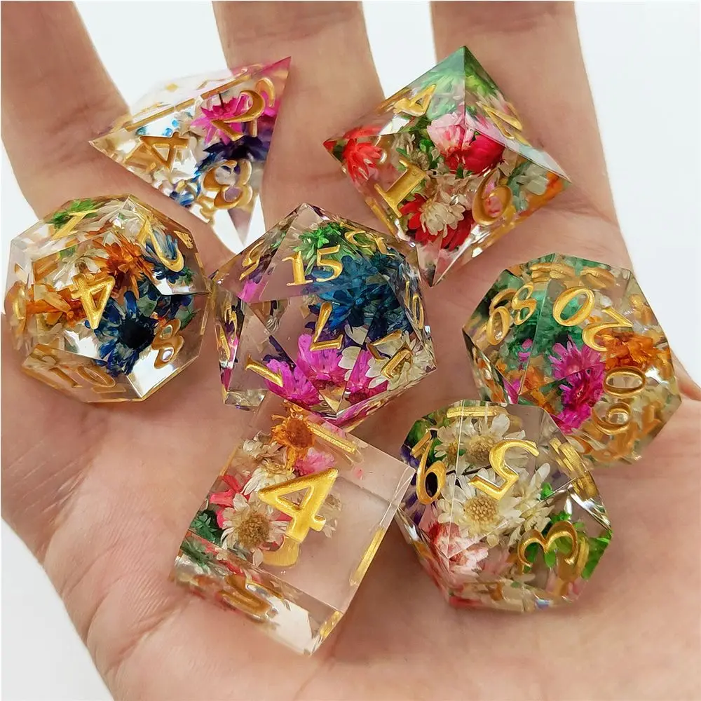 

7Pcs Creative For D&d DND Resin Dice Set Table Games Accessory Polyhedral Dices
