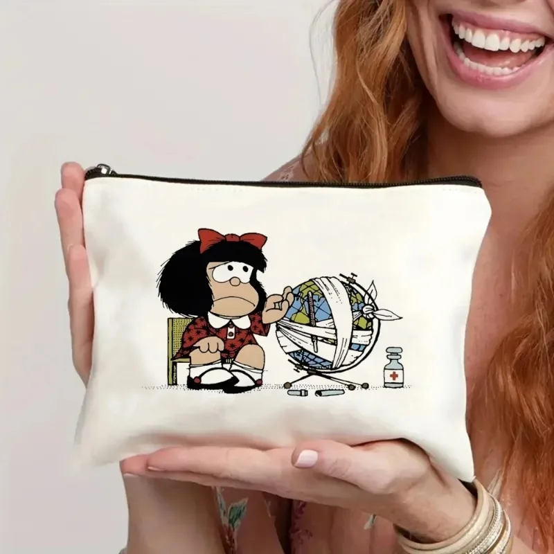 Mafalda Cute Makeup Organizer Women's Canvas Makeup Bag Environmental Protection Large Capacity Fashion Shopping Wallet 3