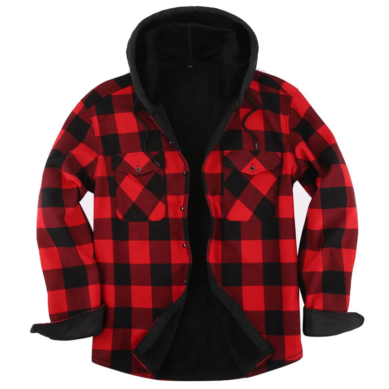 Men's Flannel Plaid Hooded Shirt - Warm and Comfortable Casual Fashion